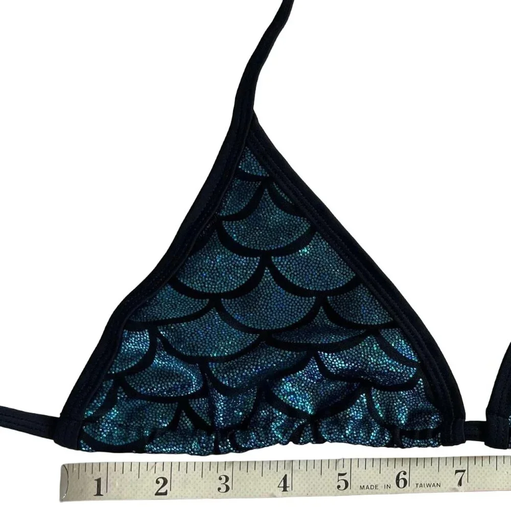 Living Dead Clothing Mermaid Bikini Top | Teal Foil Triangle Goth Swimwear